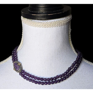 Barbara Bixby Natural Amethyst Beaded Necklace 925 Sterling 18K Gold Clasp